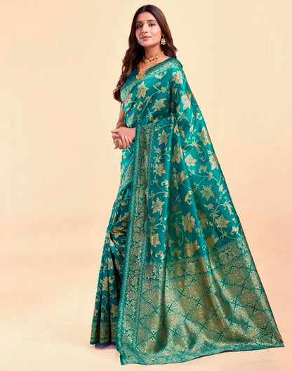 Turquoise Green Banarasi Silk Saree