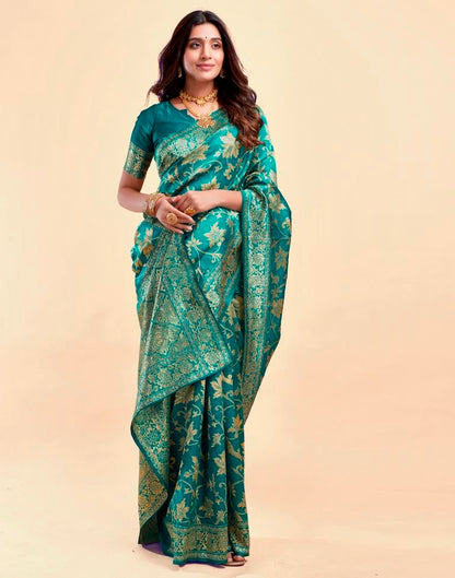 Turquoise Green Banarasi Silk Saree