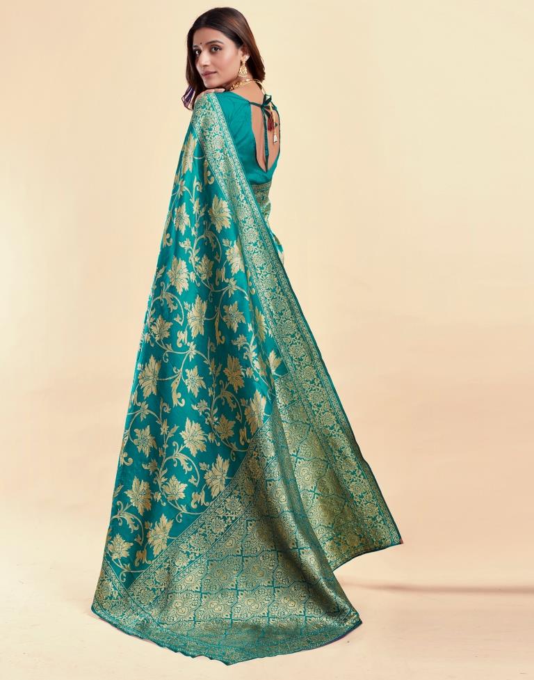 Turquoise Green Banarasi Silk Saree