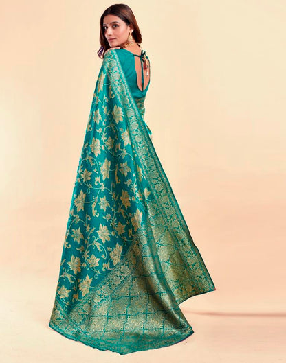 Turquoise Green Banarasi Silk Saree