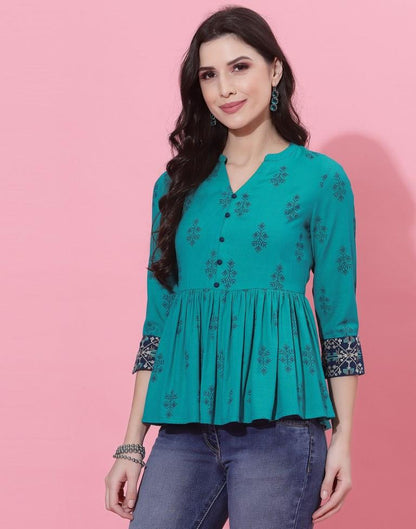 Turquoise Cotton Embroidery Tunic Top