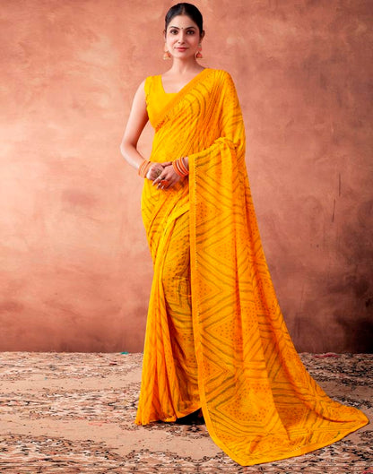 Yellow Georgette Printed Saree