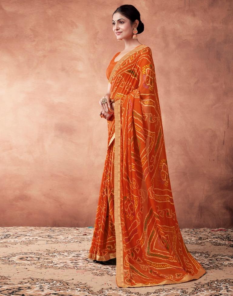 Orange  Georgette Printed Saree