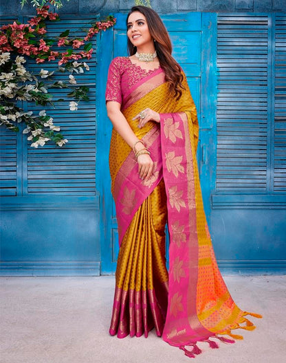 Orange  Silk Woven Saree