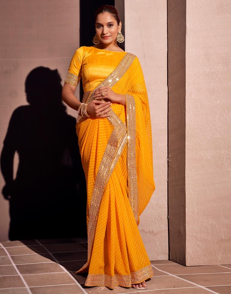 Yellow Georgette Embroidery Saree