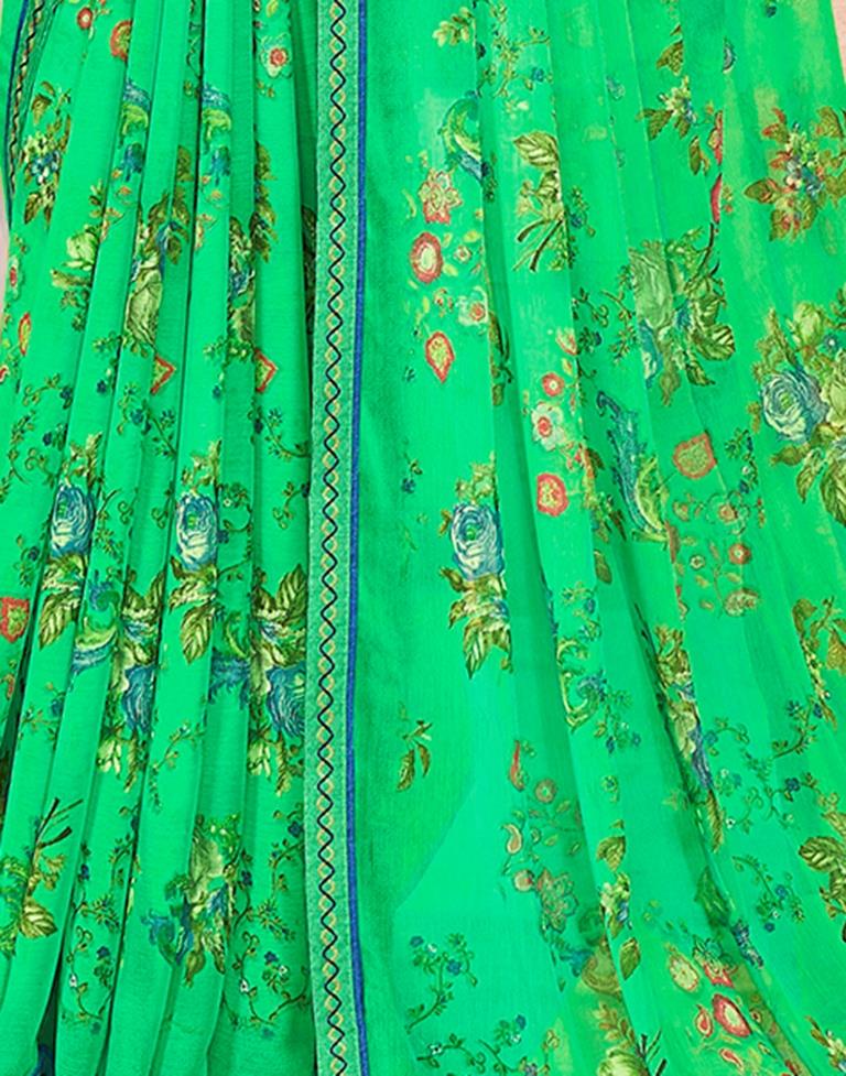 Green Chiffon Printed Saree