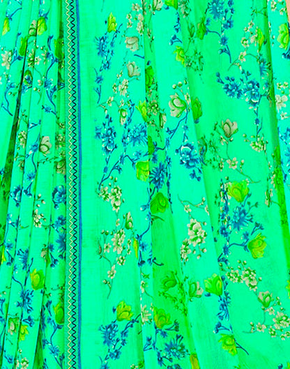 Seafoam Green Chiffon Printed Saree