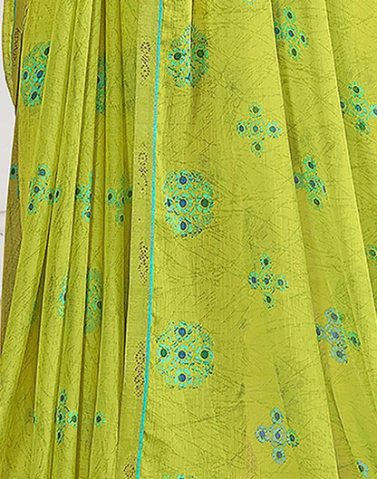 Lime Green Chiffon Printed Saree