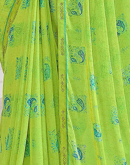 Lime Green Chiffon Printed Saree