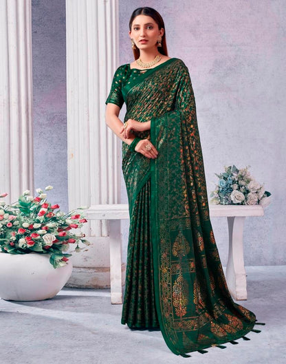 Dark Green Silk Printed Saree