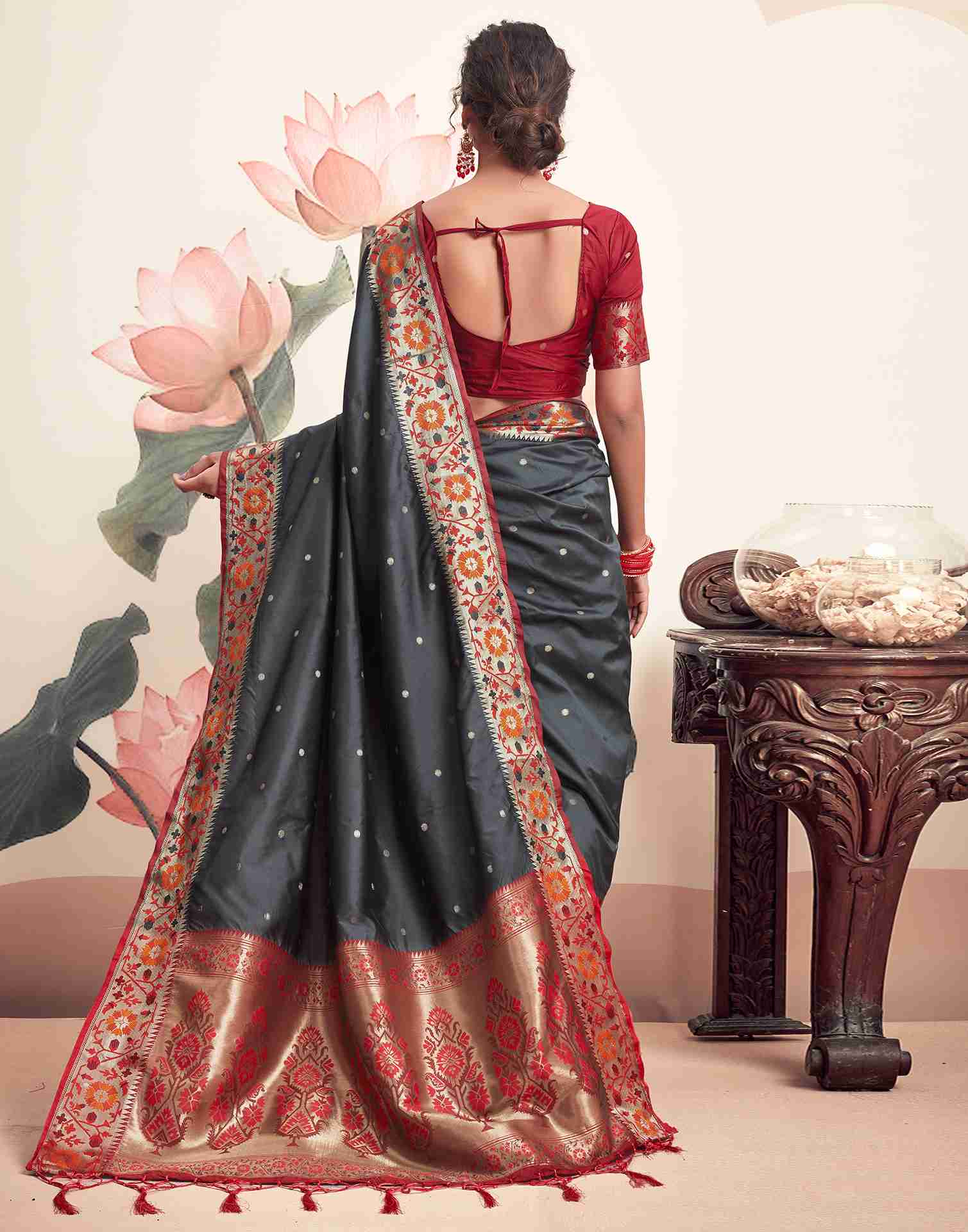 Grey Silk Plain Saree