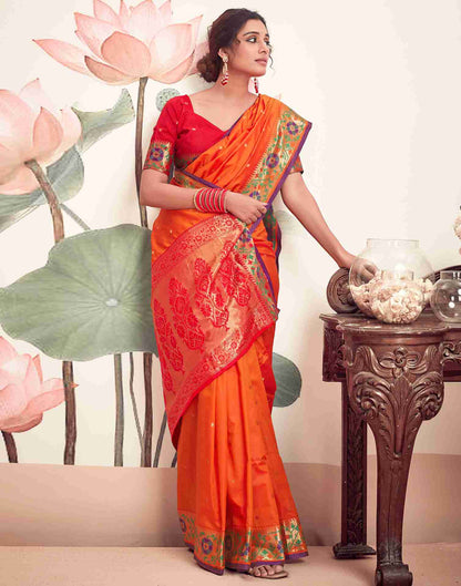 Orange Silk Plain Saree