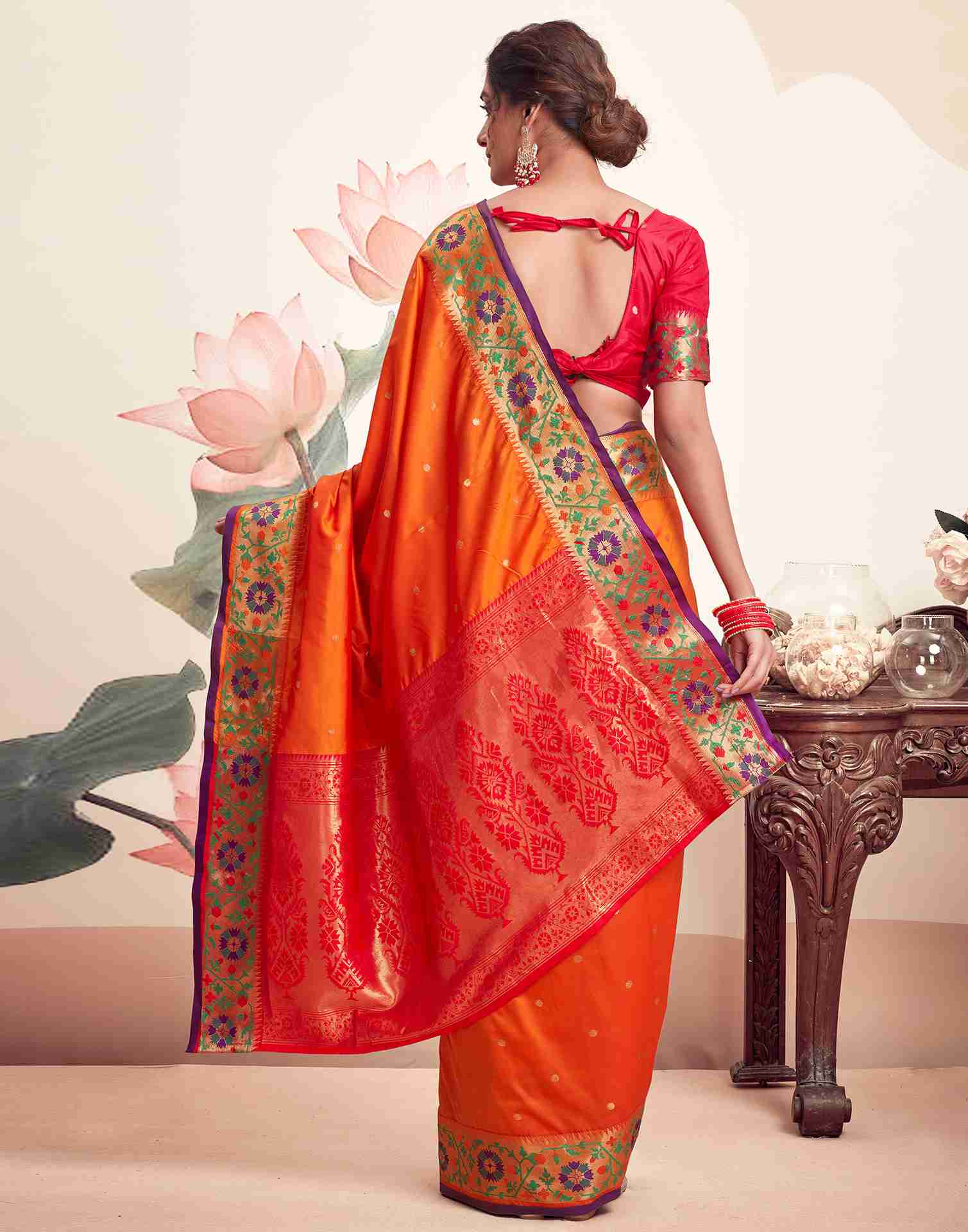 Orange Silk Plain Saree