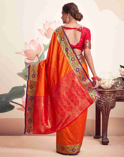 Orange Silk Plain Saree