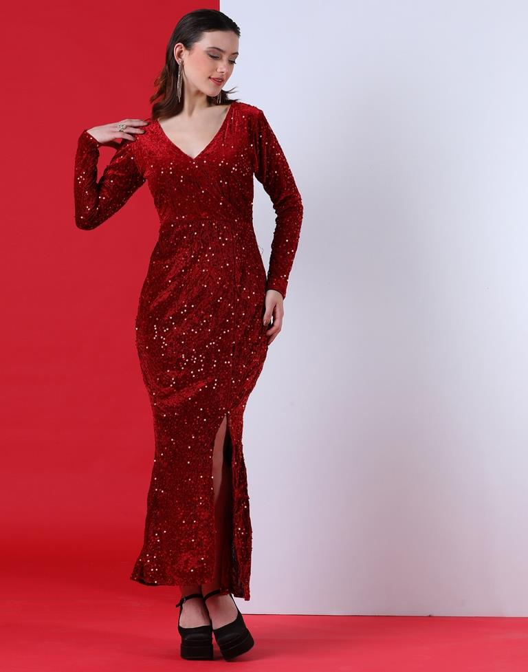 Final Sale Plus Size Draped Sequin Gown with Slit in Red – Chic And Curvy