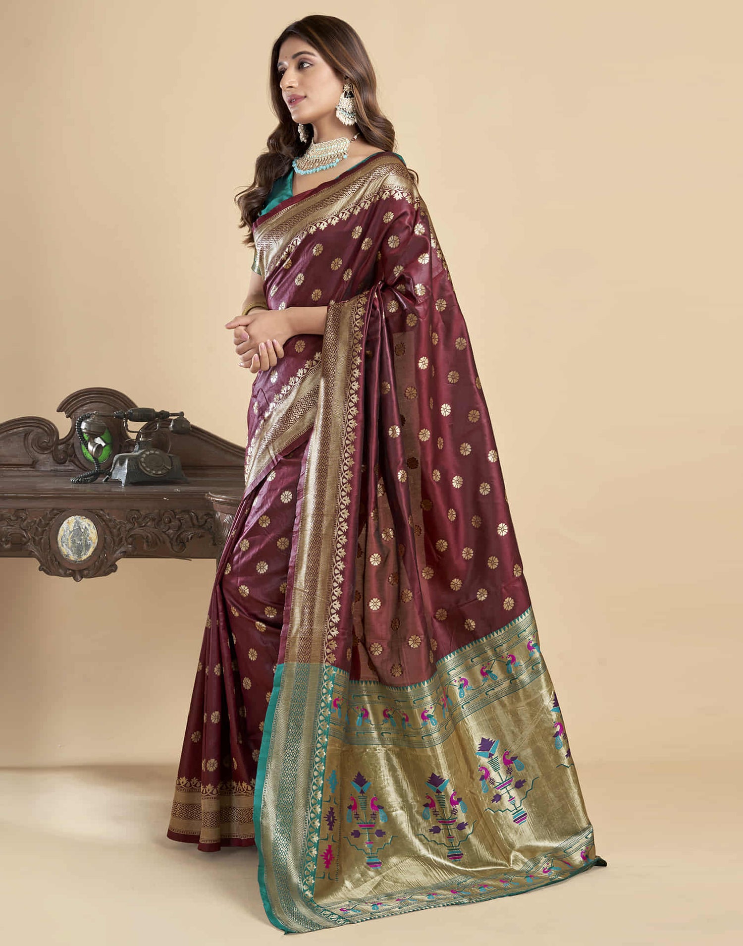 Brown Silk Woven Paithani Saree