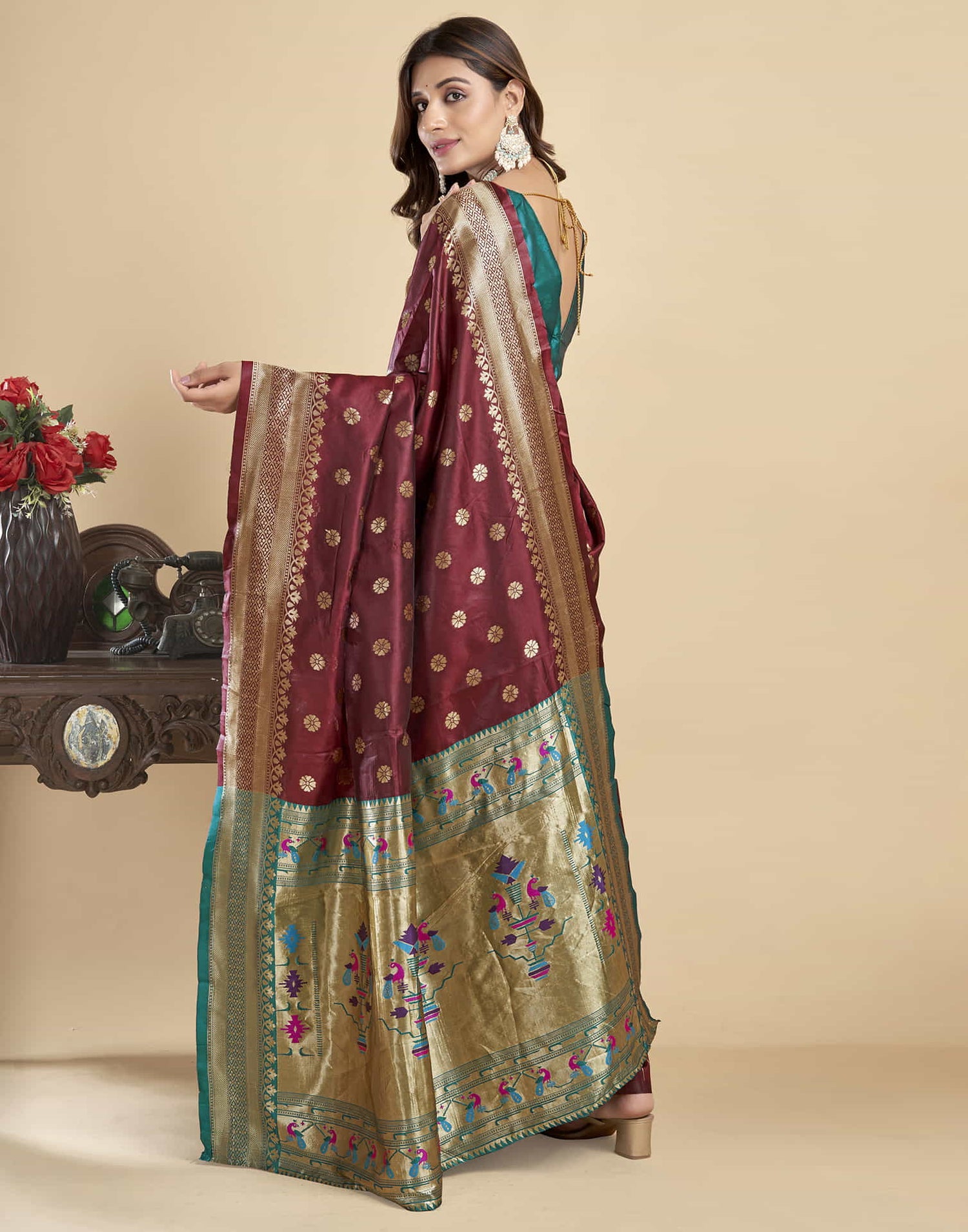 Brown Silk Woven Paithani Saree