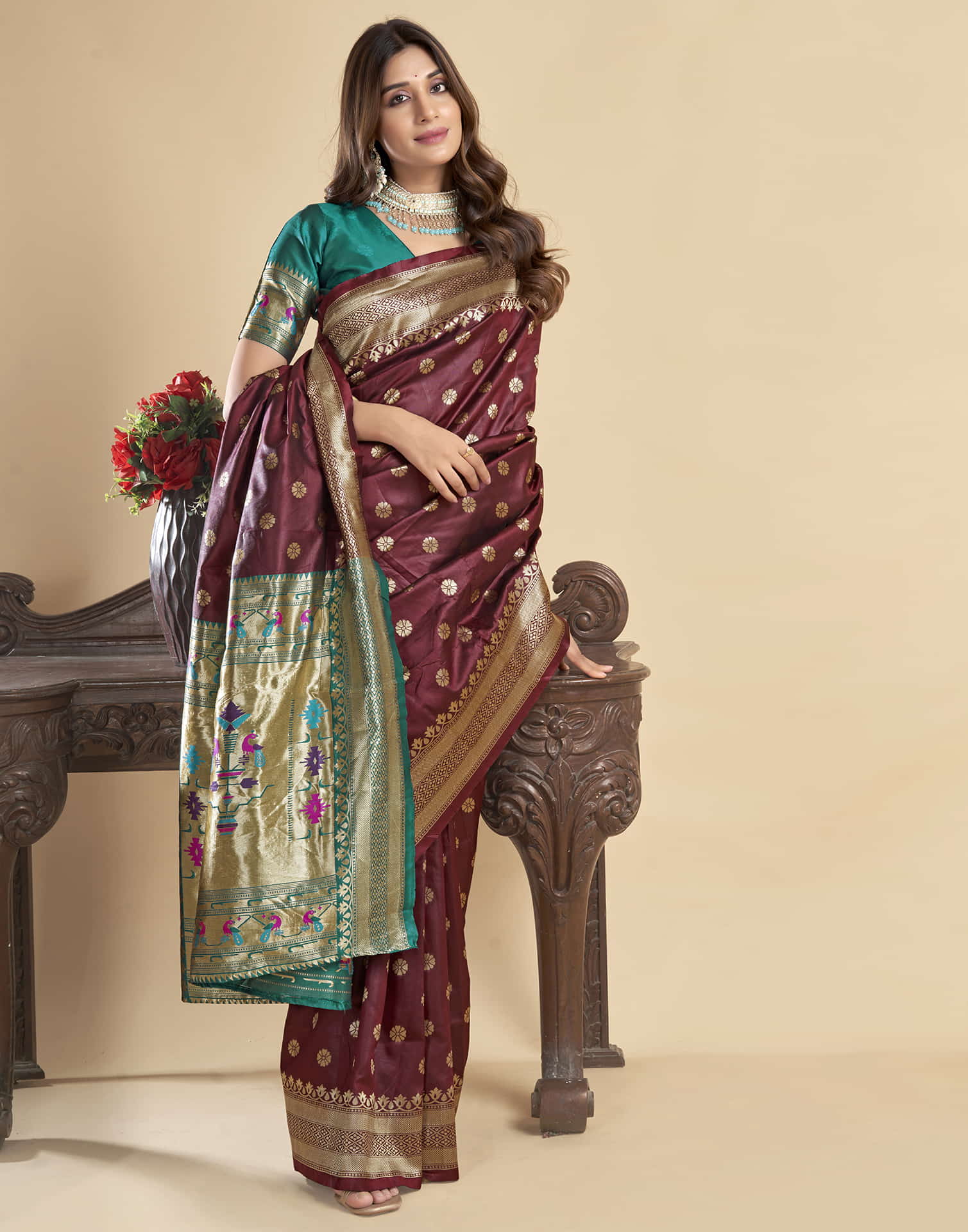 Brown Silk Woven Paithani Saree