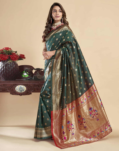 Dark Green Silk Woven Paithani Saree