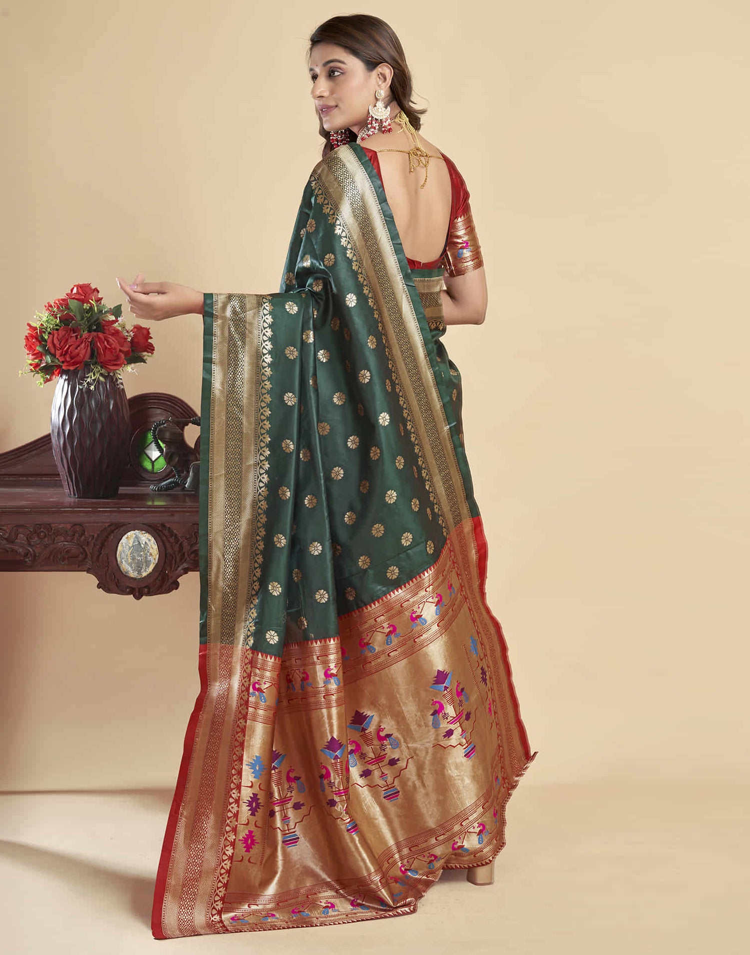 Dark Green Silk Woven Paithani Saree