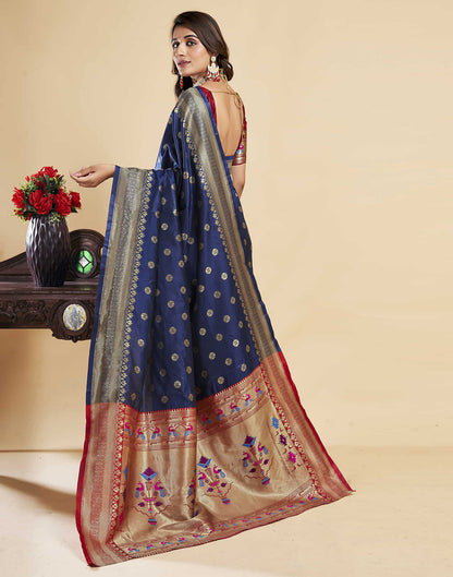 Navy Blue Silk Woven Paithani Saree