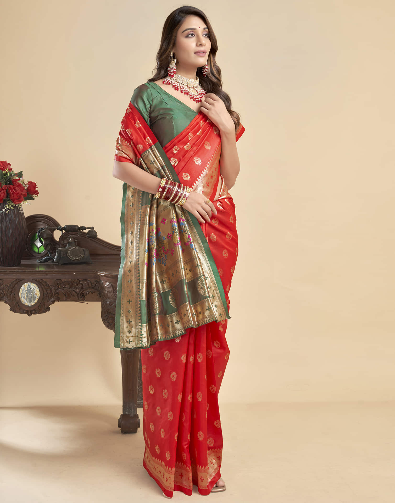 Red Silk Woven Paithani Saree