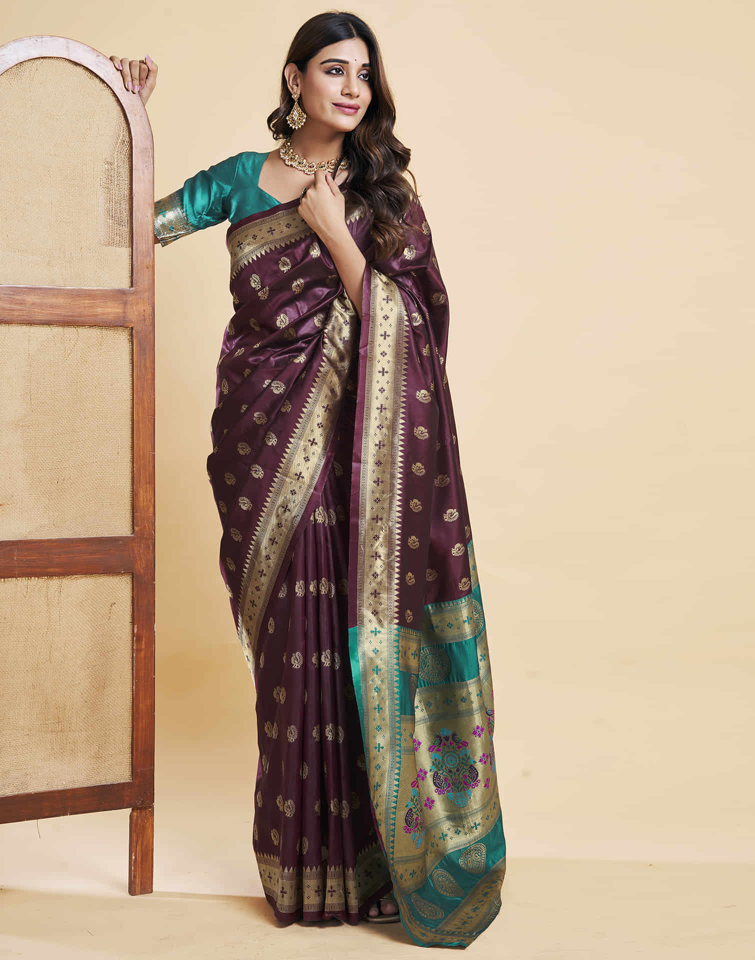 Brown Silk Woven Paithani Saree