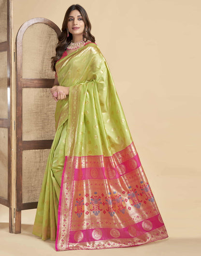 Lime Green Silk Woven Paithani Saree