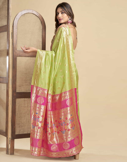 Lime Green Silk Woven Paithani Saree