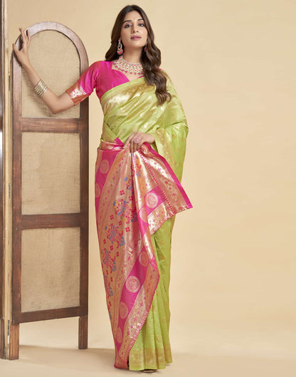 Lime Green Silk Woven Paithani Saree