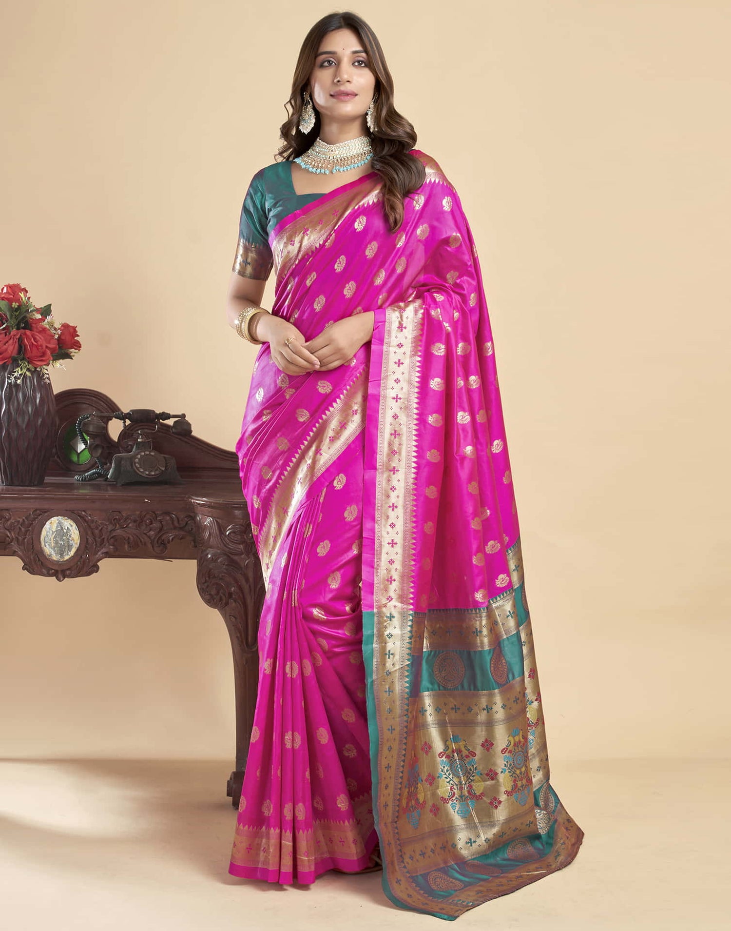 Magenta Silk Woven Paithani Saree