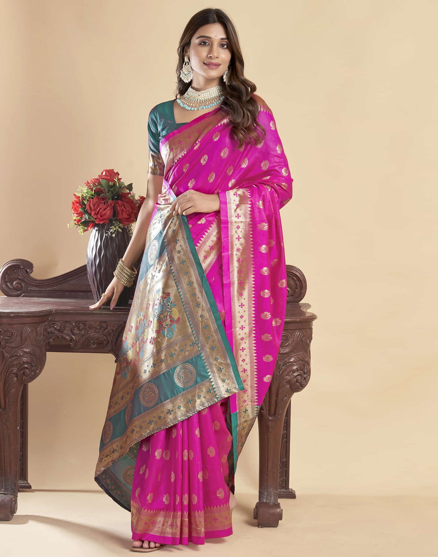 Magenta Silk Woven Paithani Saree