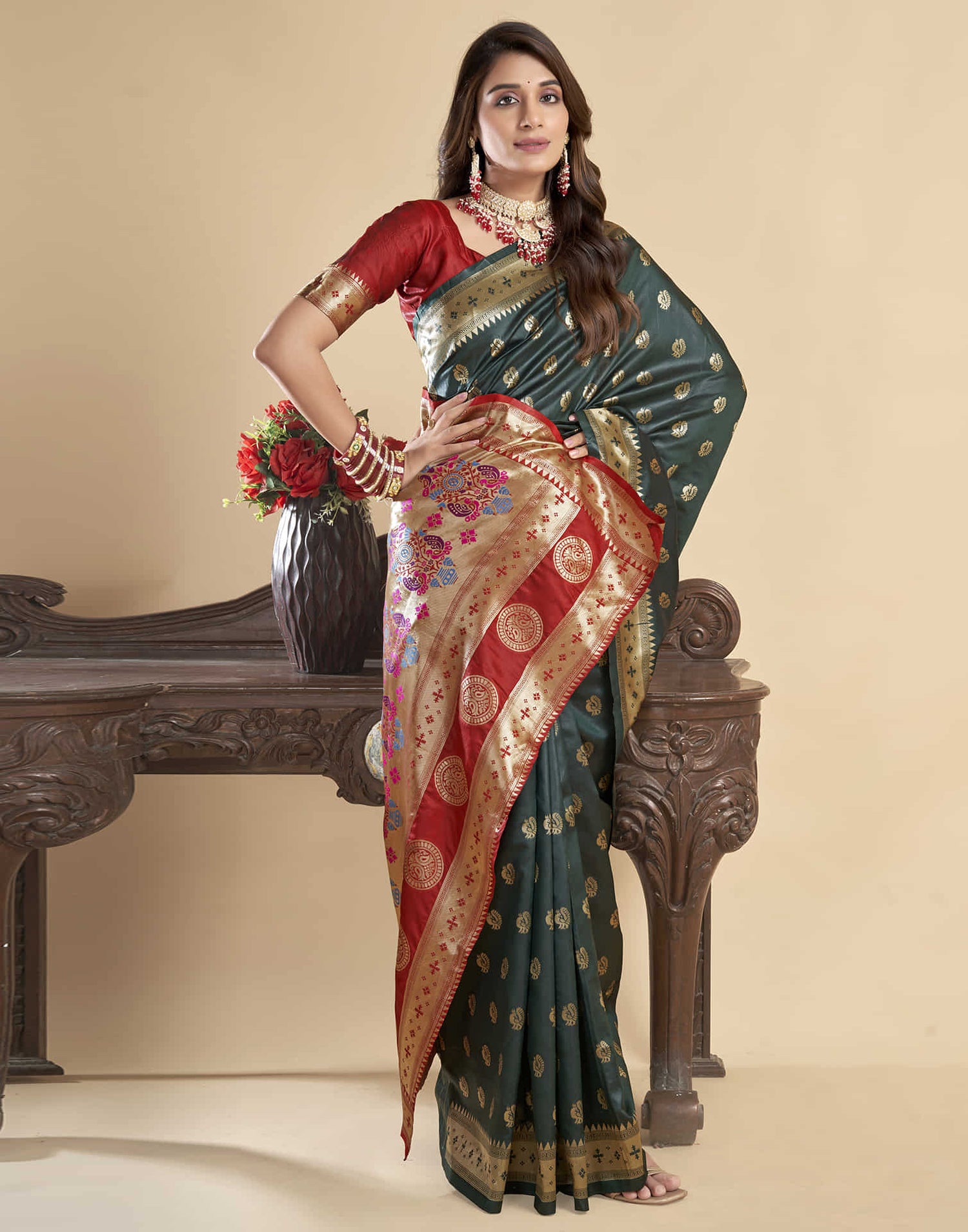 Dark Green Silk Woven Paithani Saree