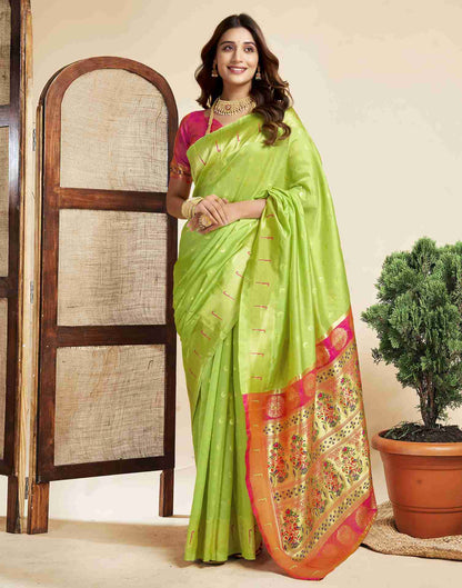 Lime Green Silk Woven Paithani Saree