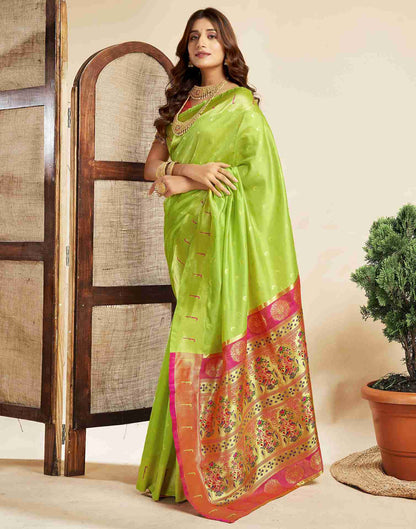 Lime Green Silk Woven Paithani Saree