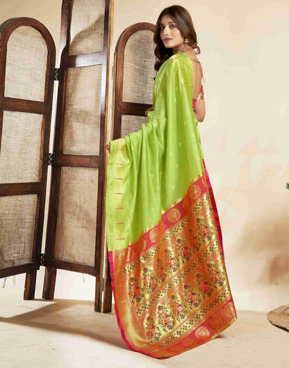 Lime Green Silk Woven Paithani Saree