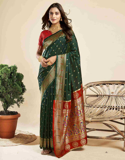 Dark Green Silk Woven Paithani Saree