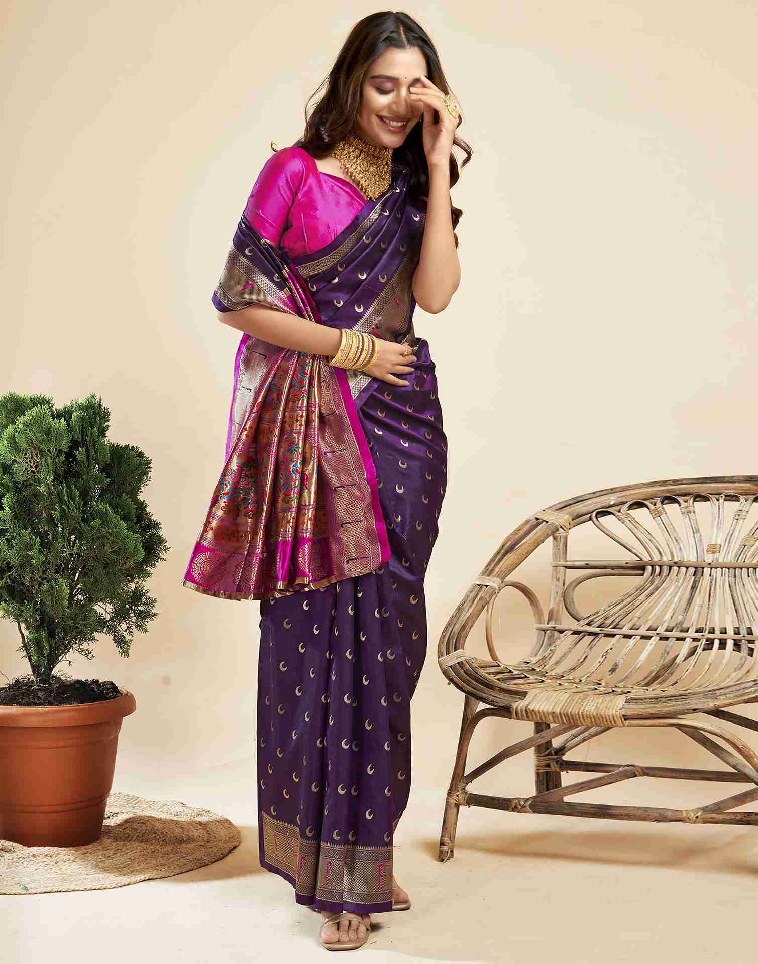 Dark Purple Silk Woven Paithani Saree