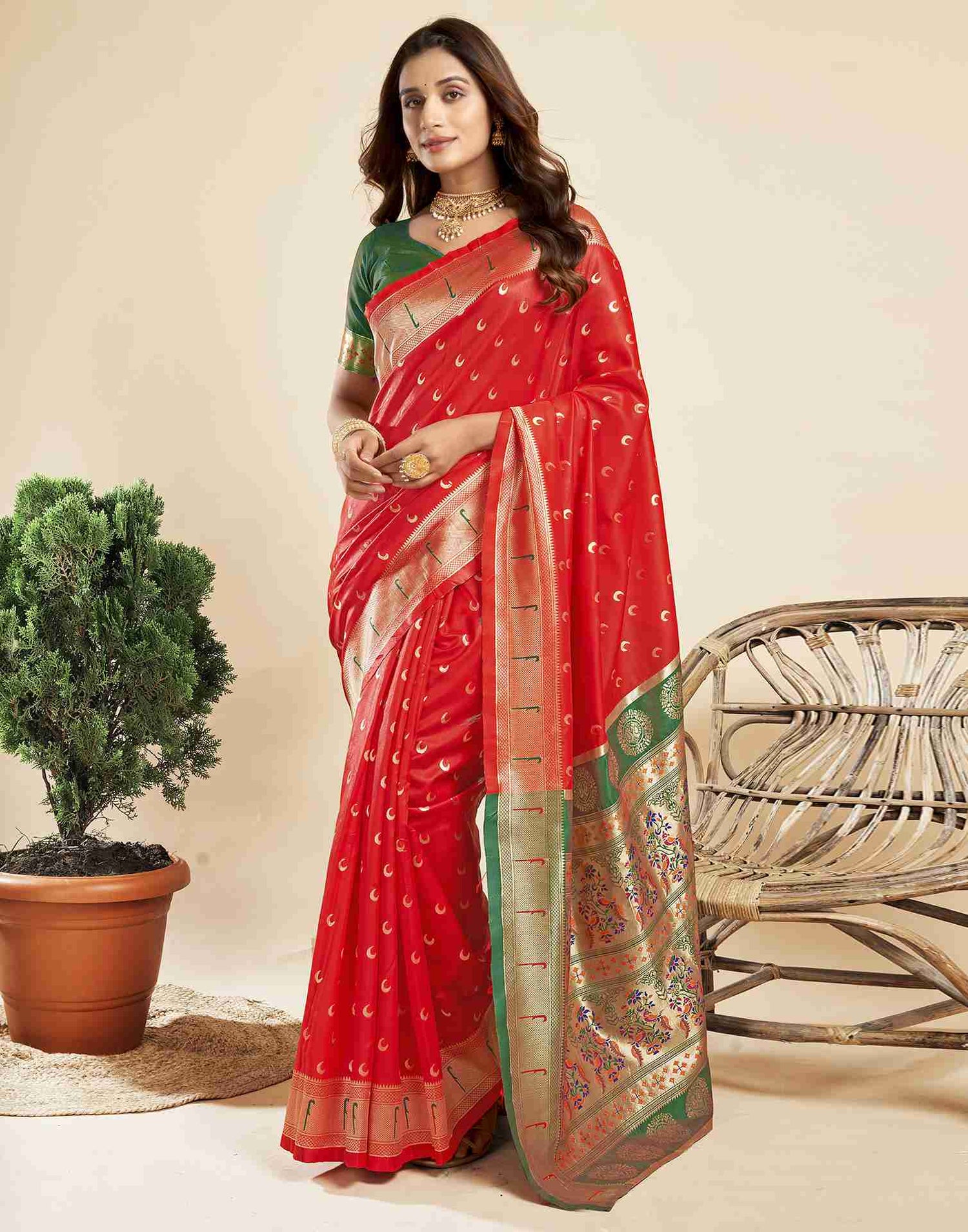 Red Silk Woven Paithani Saree