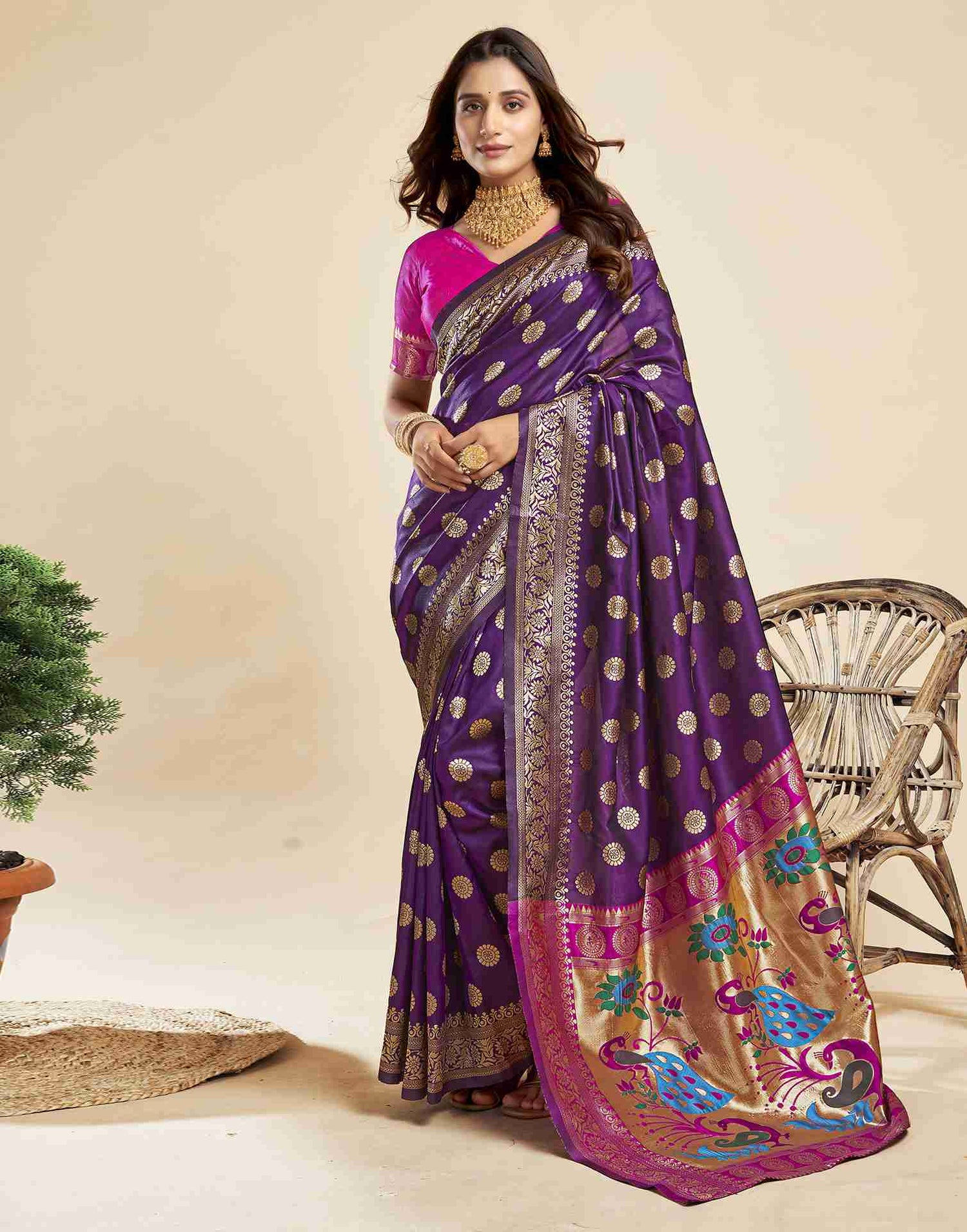 Dark Purple Silk Woven Paithani Saree