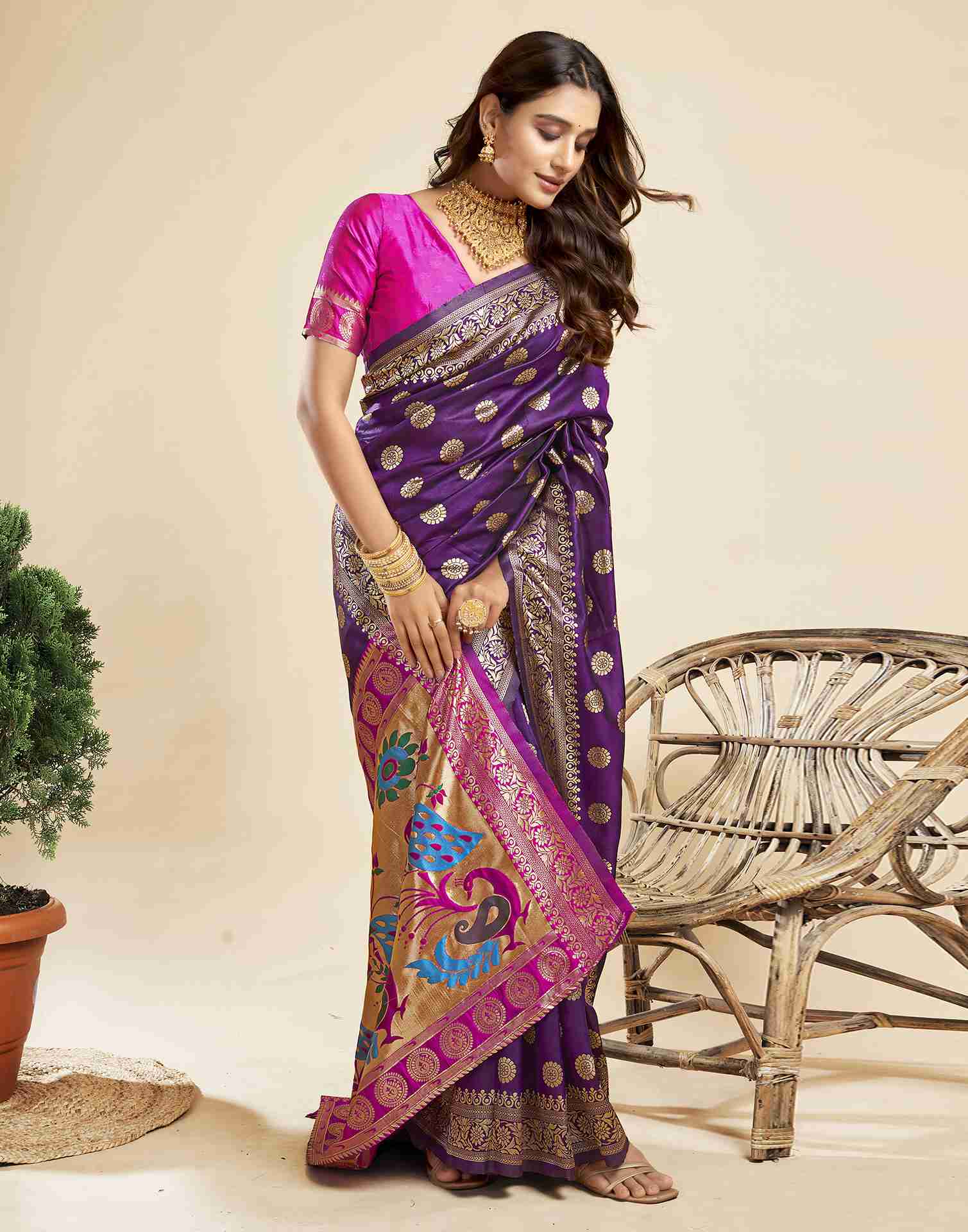 Dark Purple Silk Woven Paithani Saree