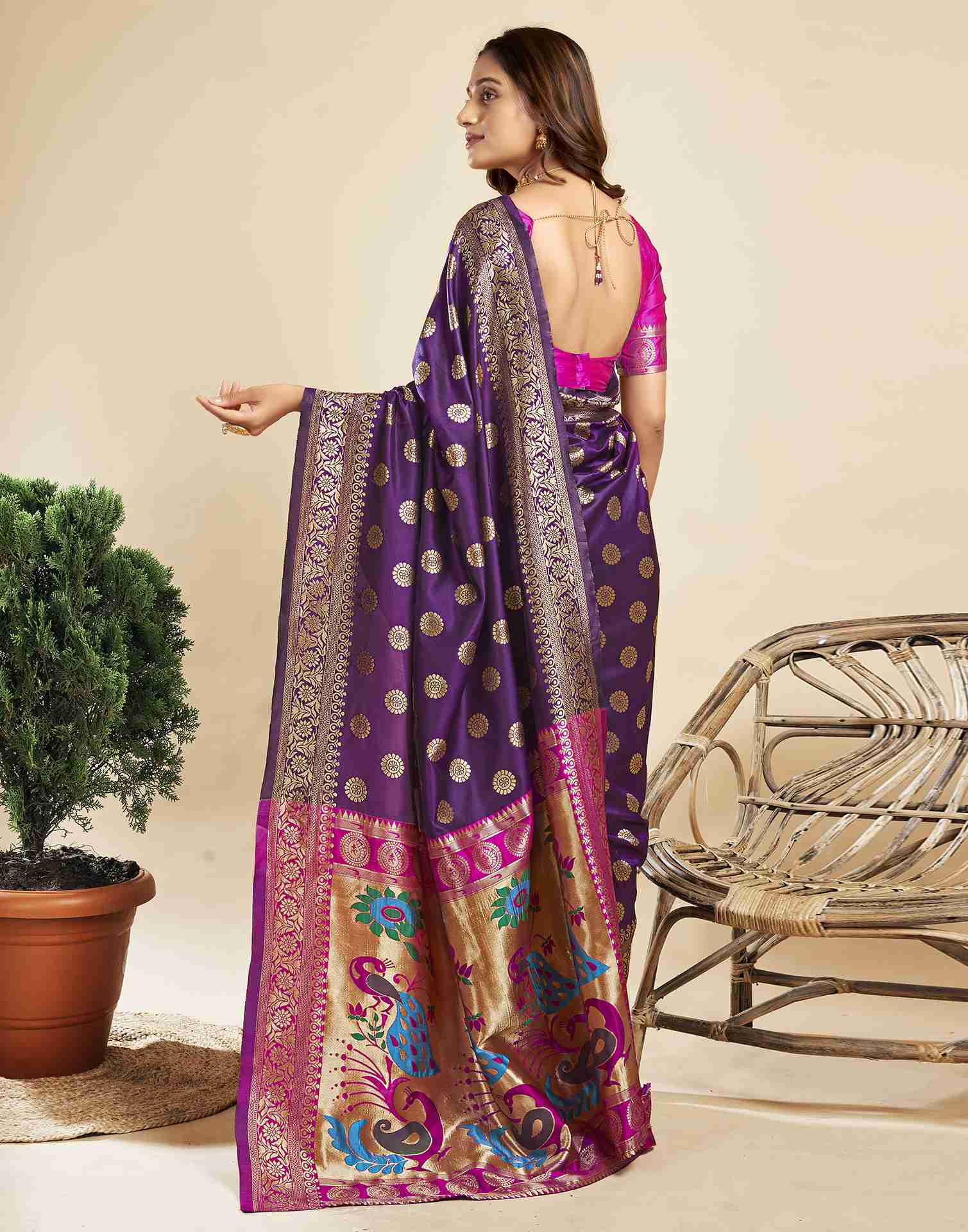 Dark Purple Silk Woven Paithani Saree