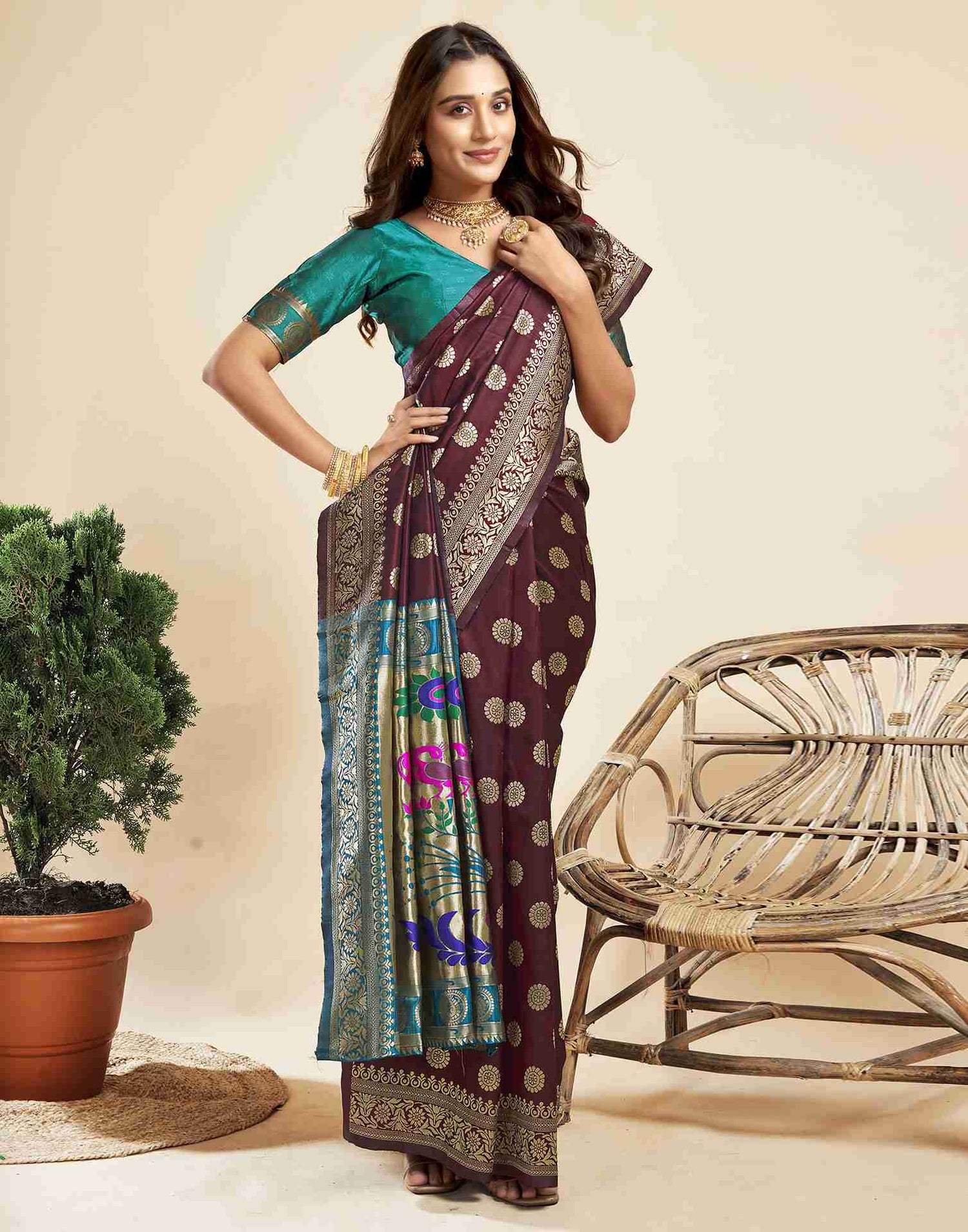 Dark Maroon Silk Woven Paithani Saree