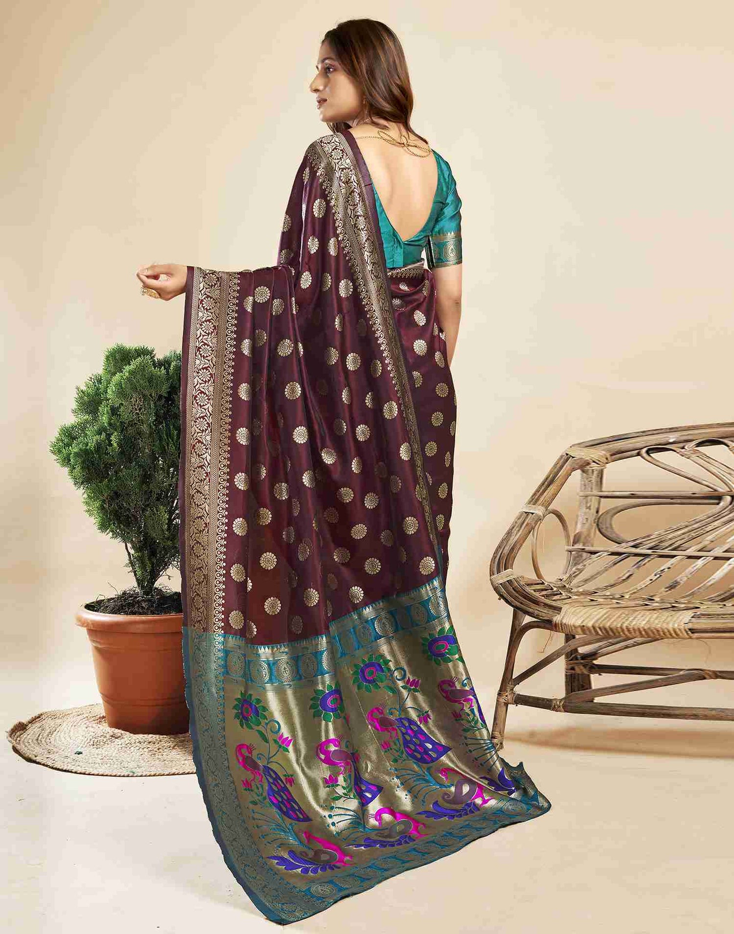 Dark Maroon Silk Woven Paithani Saree