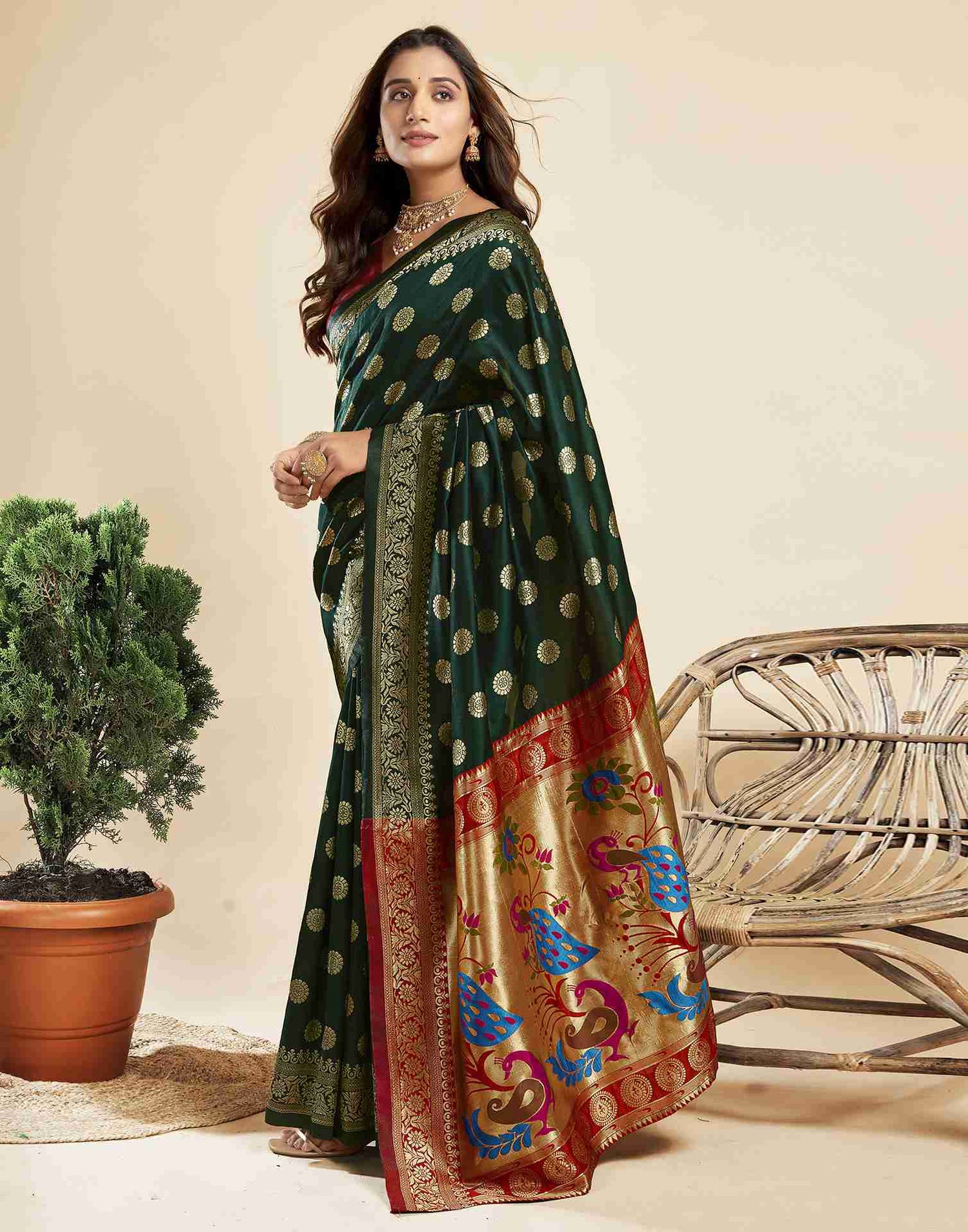 Dark Green Silk Woven Paithani Saree