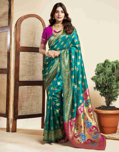 Teal Green Silk Woven Paithani Saree