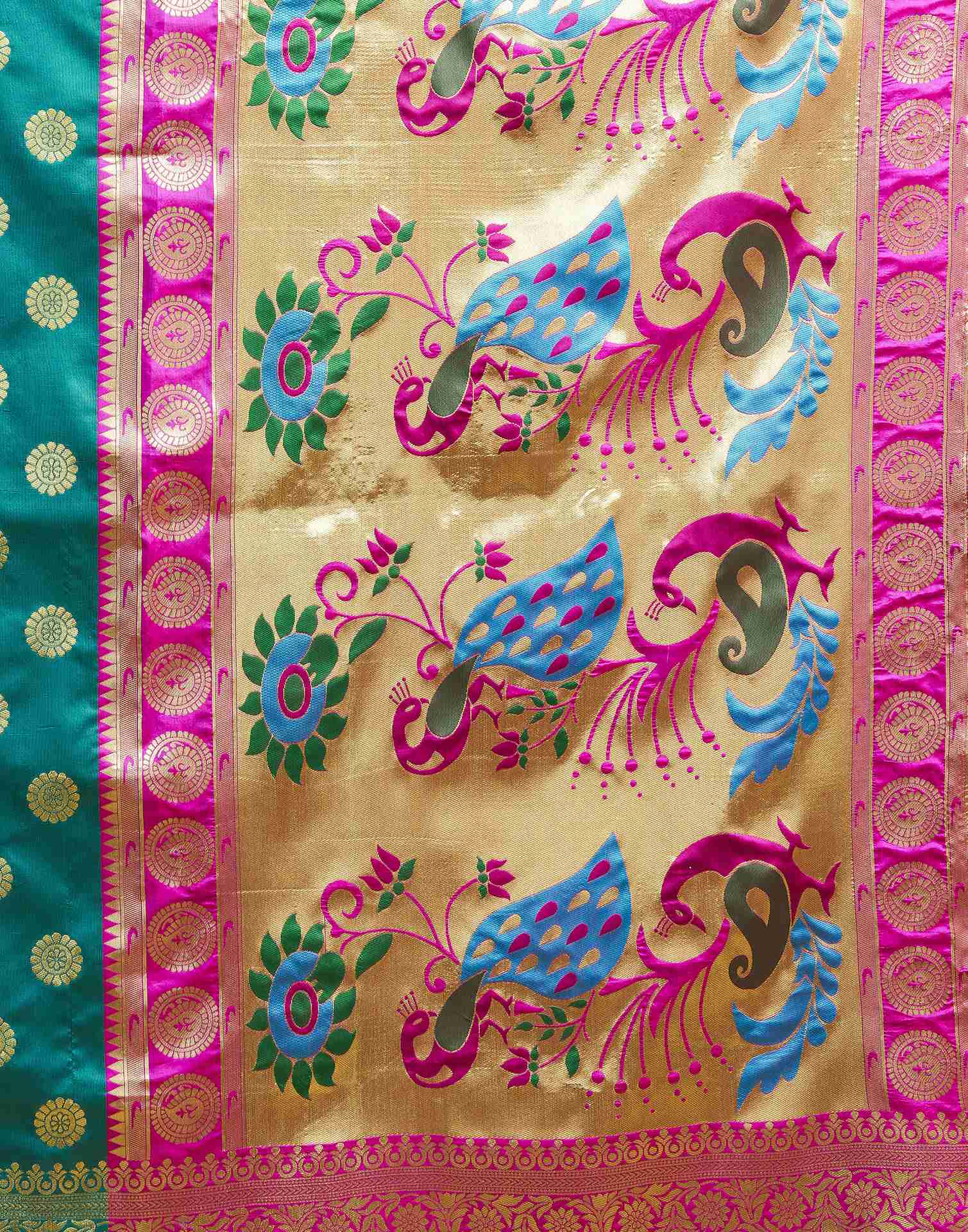 Teal Green Silk Woven Paithani Saree