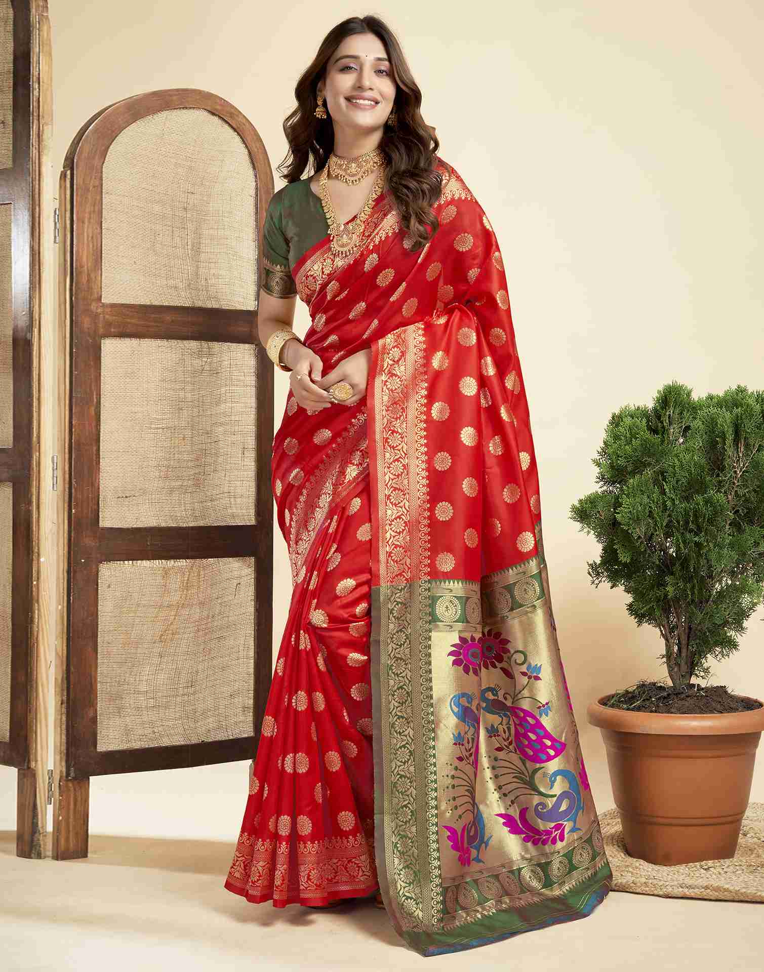 Red Silk Woven Paithani Saree