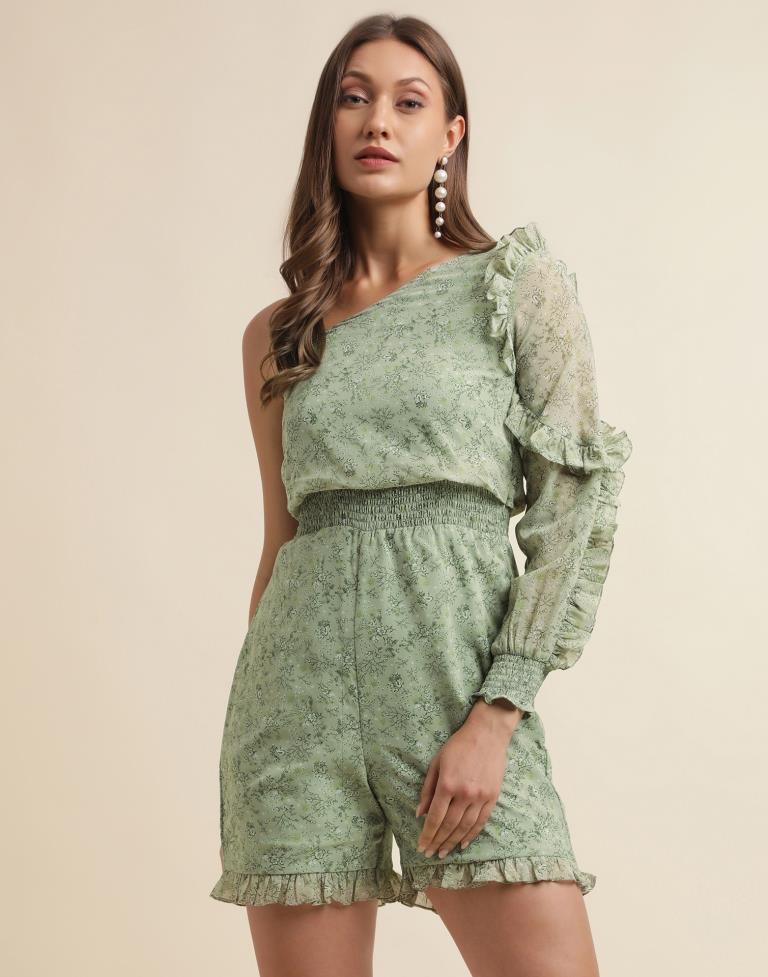 Pista Green Georgette Printed Dress