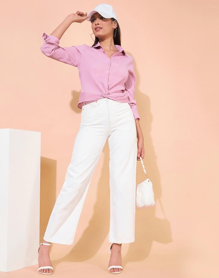 Light Pink Polyester Plain Shirt